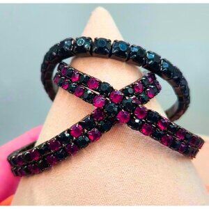Dark Red & Black Rhinestone Stretch Bracelets - 3